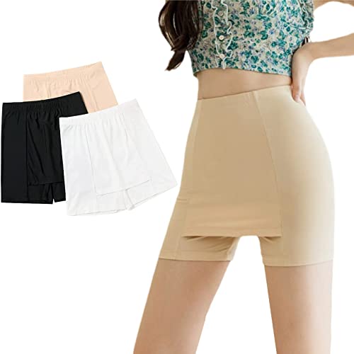 Double-Layer Front Crotch Ice Silk Safety Shorts, Seamless Anti-Slip Boxer Shorts for Women and Girls (X-Large, Nude) von Nihexo