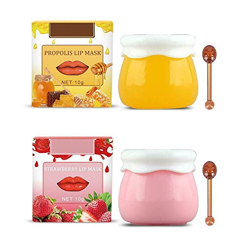 Lip Balm Honey Pot, Honey Lip Mask, Propolis Moisturizing Honey Lip Mask Lip Balm,Day and Night Repair Lip Sleeping Masks Honey Lip Balm, Anti-cracking Lip Balm - 10g (Honey+Strawberry) von Nihexo