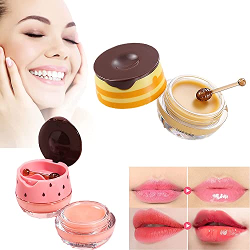 Lip mask, Honey Lip Mask, Propolis Moisturizing Honey Lip Mask Lip Balm Nourishing Anti-Wrinkle Lip Care with Brush, Reduces Lip Lines, Hydrate & Plump for Dry, Chapped Lips (Honey+Strawberry) von Nihexo