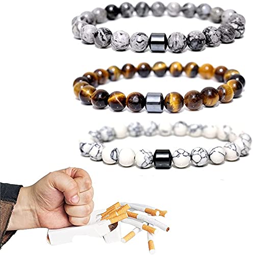 Nihexo 8MM Smoking Cessation Bracelet, Anti Anxiety Smoke Bracelet for Men and Women, Spiritual Bracelet for Positive Energy, Personalized Quitting Companion, Great Gift for Men (3PCS) von Nihexo