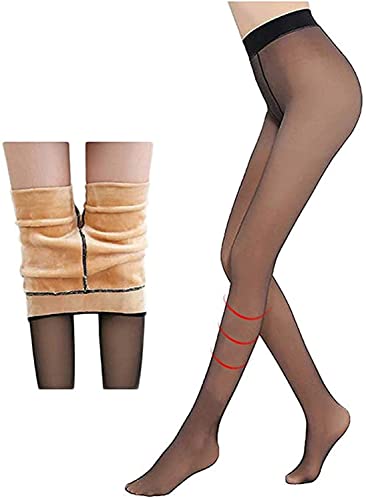 Nihexo Makellose Beine gefälschte durchscheinende warme Fleece-Strumpfhosen Frauen warme Fleece gefüttert schlanke Dehnbare Leggings Hose (Black-220g) von Nihexo