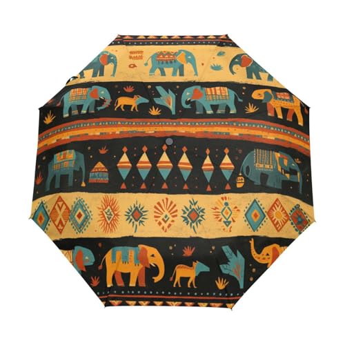 Afrikanischer Ethnischer Stammeselefant Regenschirm Taschenschirm Kinder Jungen Mädchen UV-Schutz Auf-Zu Automatik Umbrella Verstärkt Winddichte Zusammenklappbar von Niigeu