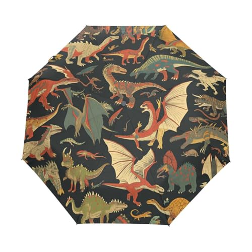Afrikanisches Wildes Dinosauriertier Regenschirm Taschenschirm Kinder Jungen Mädchen UV-Schutz Auf-Zu Automatik Umbrella Verstärkt Winddichte Zusammenklappbar von Niigeu