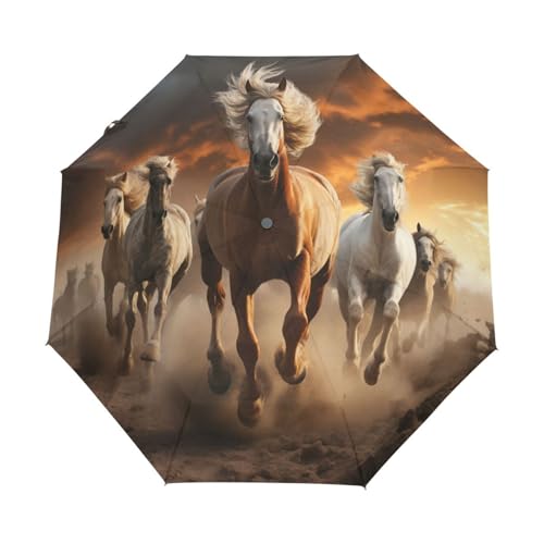 Afrikanisches Wildpferd Tier Regenschirm Taschenschirm Kinder Jungen Mädchen UV-Schutz Auf-Zu Automatik Umbrella Verstärkt Winddichte Zusammenklappbar von Niigeu