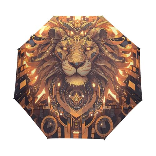 Altägyptischer König Löwe Regenschirm Taschenschirm Kinder Jungen Mädchen UV-Schutz Auf-Zu Automatik Umbrella Verstärkt Winddichte Zusammenklappbar von Niigeu