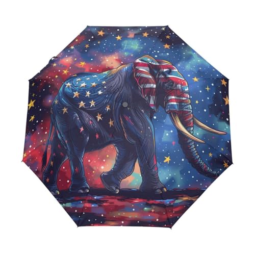 Amerikanischer Elefant Galaxie Stern Regenschirm Taschenschirm Kinder Jungen Mädchen UV-Schutz Auf-Zu Automatik Umbrella Verstärkt Winddichte Zusammenklappbar von Niigeu