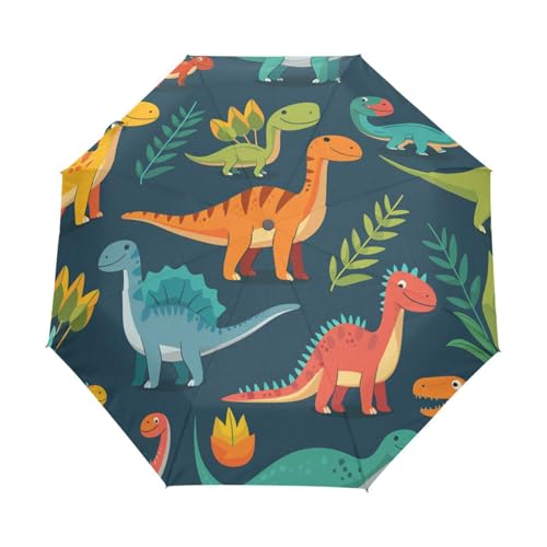 Anime Baby Dinosaurier Regenschirm Taschenschirm Kinder Jungen Mädchen UV-Schutz Auf-Zu Automatik Umbrella Verstärkt Winddichte Zusammenklappbar von Niigeu