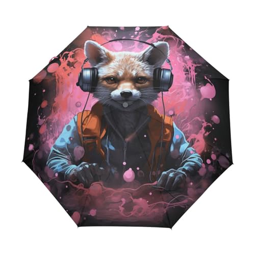 Aquarell Popstar Fuchs Regenschirm Taschenschirm Kinder Jungen Mädchen UV-Schutz Auf-Zu Automatik Umbrella Verstärkt Winddichte Zusammenklappbar von Niigeu