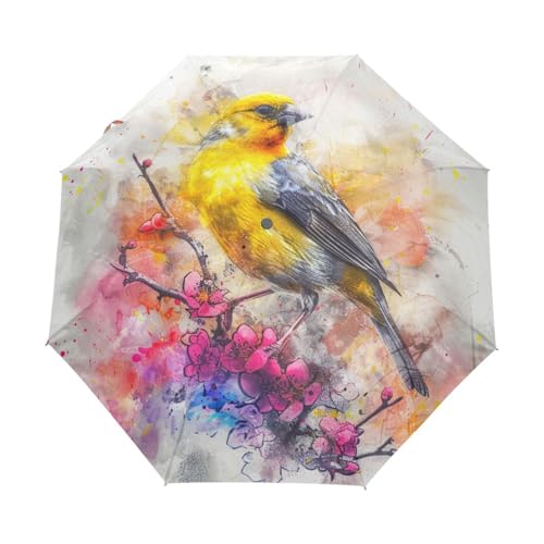 Aquarell Vogel Tier Gelb Regenschirm Taschenschirm Kinder Jungen Mädchen UV-Schutz Auf-Zu Automatik Umbrella Verstärkt Winddichte Zusammenklappbar von Niigeu