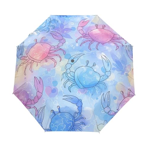Blaue Krabben Der Aquarellkarikatur Regenschirm Taschenschirm Kinder Jungen Mädchen UV-Schutz Auf-Zu Automatik Umbrella Verstärkt Winddichte Zusammenklappbar von Niigeu