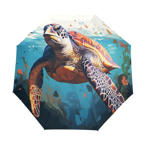 Blaue Wasserschildkröte Regenschirm Taschenschirm Kinder Jungen Mädchen UV-Schutz Auf-Zu Automatik Umbrella Verstärkt Winddichte Zusammenklappbar von Niigeu