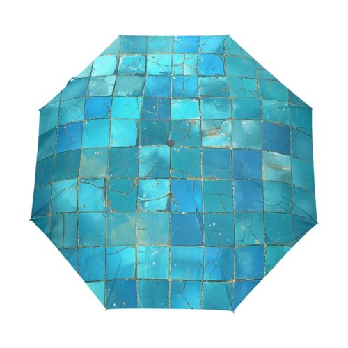 Blaues Marmorsteinmosaik Regenschirm Taschenschirm Kinder Jungen Mädchen UV-Schutz Auf-Zu Automatik Umbrella Verstärkt Winddichte Zusammenklappbar von Niigeu