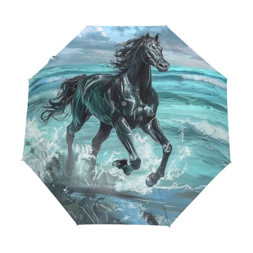 Blaues Seepferdchentier Regenschirm Taschenschirm Kinder Jungen Mädchen UV-Schutz Auf-Zu Automatik Umbrella Verstärkt Winddichte Zusammenklappbar von Niigeu