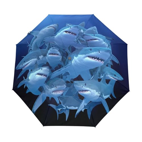 Blauhaifisch Regenschirm Taschenschirm Kinder Jungen Mädchen UV-Schutz Auf-Zu Automatik Umbrella Verstärkt Winddichte Zusammenklappbar von Niigeu