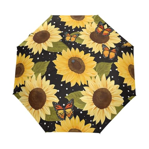 Blumenblüte Sonnenblume Regenschirm Taschenschirm Kinder Jungen Mädchen UV-Schutz Auf-Zu Automatik Umbrella Verstärkt Winddichte Zusammenklappbar von Niigeu