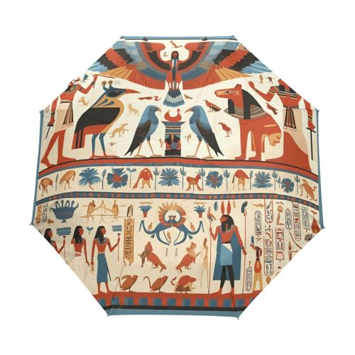 Cartoon Altägyptische Szene Regenschirm Taschenschirm Kinder Jungen Mädchen UV-Schutz Auf-Zu Automatik Umbrella Verstärkt Winddichte Zusammenklappbar von Niigeu