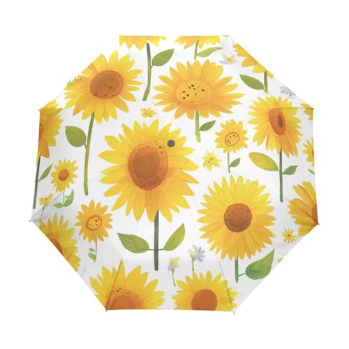 Cartoon Anime Sonnenblumen Blume Regenschirm Taschenschirm Kinder Jungen Mädchen UV-Schutz Auf-Zu Automatik Umbrella Verstärkt Winddichte Zusammenklappbar von Niigeu