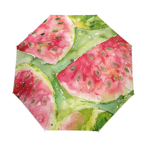 Cartoon Aquarell Frucht Wassermelone Regenschirm Taschenschirm Kinder Jungen Mädchen UV-Schutz Auf-Zu Automatik Umbrella Verstärkt Winddichte Zusammenklappbar von Niigeu