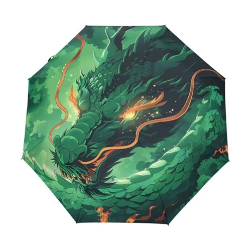 Cartoon Asiatischer Drache Grün Regenschirm Taschenschirm Kinder Jungen Mädchen UV-Schutz Auf-Zu Automatik Umbrella Verstärkt Winddichte Zusammenklappbar von Niigeu