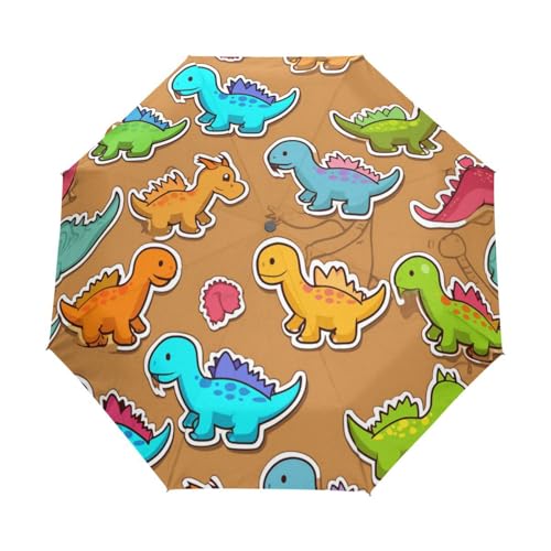Cartoon Baby Dino Dinosaurier Regenschirm Taschenschirm Kinder Jungen Mädchen UV-Schutz Auf-Zu Automatik Umbrella Verstärkt Winddichte Zusammenklappbar von Niigeu