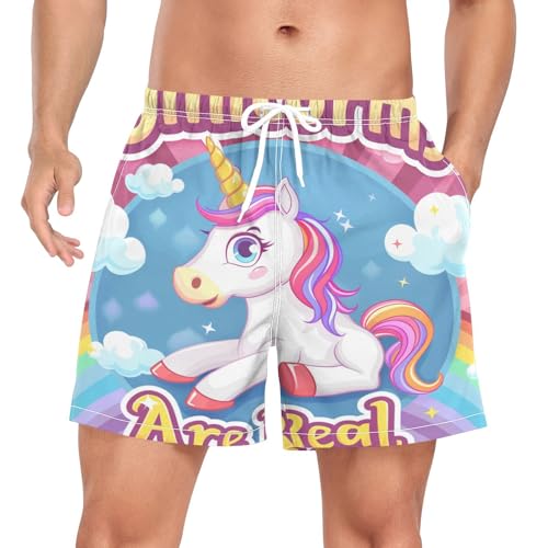 Cartoon Baby Regenbogen Einhorn Herren Badeshorts Badehose mit Mesh-Futter Boardshorts für Männer Surf Schwimmhose Sporthose von Niigeu