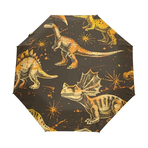 Cartoon Dinosaurier Beige Tier Regenschirm Taschenschirm Kinder Jungen Mädchen UV-Schutz Auf-Zu Automatik Umbrella Verstärkt Winddichte Zusammenklappbar von Niigeu