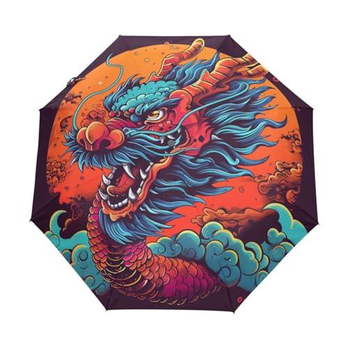 Cartoon Drachen Dinosaurier Tier Regenschirm Taschenschirm Kinder Jungen Mädchen UV-Schutz Auf-Zu Automatik Umbrella Verstärkt Winddichte Zusammenklappbar von Niigeu