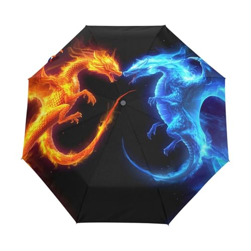 Cartoon Drachen Dinosaurier Tier Regenschirm Taschenschirm Kinder Jungen Mädchen UV-Schutz Auf-Zu Automatik Umbrella Verstärkt Winddichte Zusammenklappbar von Niigeu