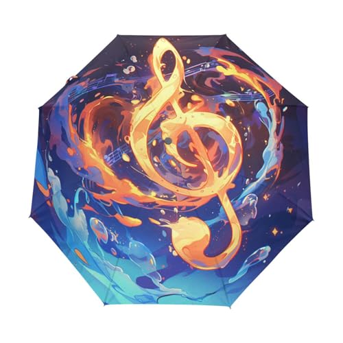 Cartoon Feuer Musiknote Höhen Regenschirm Taschenschirm Kinder Jungen Mädchen UV-Schutz Auf-Zu Automatik Umbrella Verstärkt Winddichte Zusammenklappbar von Niigeu