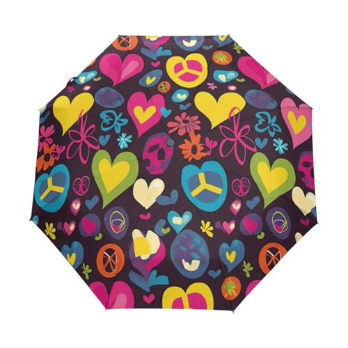 Cartoon Friedenszeichen Herzen Regenschirm Taschenschirm Kinder Jungen Mädchen UV-Schutz Auf-Zu Automatik Umbrella Verstärkt Winddichte Zusammenklappbar von Niigeu