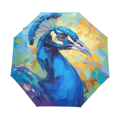 Cartoon Gemälde Pfauenvogel Regenschirm Taschenschirm Kinder Jungen Mädchen UV-Schutz Auf-Zu Automatik Umbrella Verstärkt Winddichte Zusammenklappbar von Niigeu