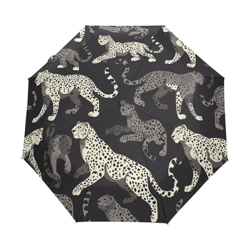 Cartoon Grauer Leopardenpanther Regenschirm Taschenschirm Kinder Jungen Mädchen UV-Schutz Auf-Zu Automatik Umbrella Verstärkt Winddichte Zusammenklappbar von Niigeu