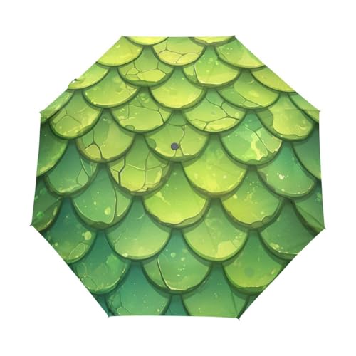 Cartoon Grüne Schlangenschuppen Regenschirm Taschenschirm Kinder Jungen Mädchen UV-Schutz Auf-Zu Automatik Umbrella Verstärkt Winddichte Zusammenklappbar von Niigeu