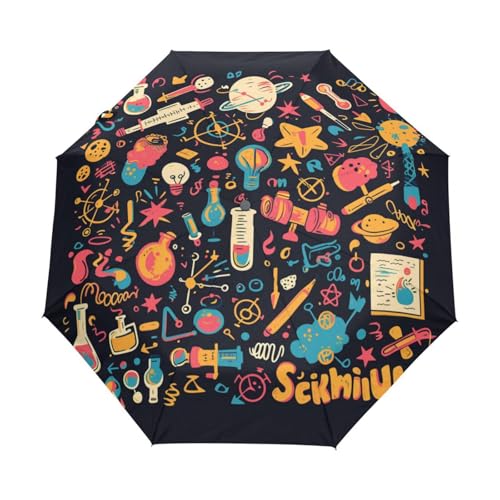 Cartoon Handgezeichnete Physik Biologie Regenschirm Taschenschirm Kinder Jungen Mädchen UV-Schutz Auf-Zu Automatik Umbrella Verstärkt Winddichte Zusammenklappbar von Niigeu