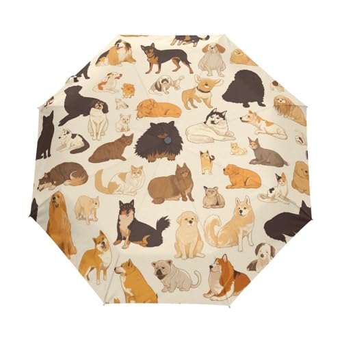 Cartoon Haustiere Hund Katze Regenschirm Taschenschirm Kinder Jungen Mädchen UV-Schutz Auf-Zu Automatik Umbrella Verstärkt Winddichte Zusammenklappbar von Niigeu