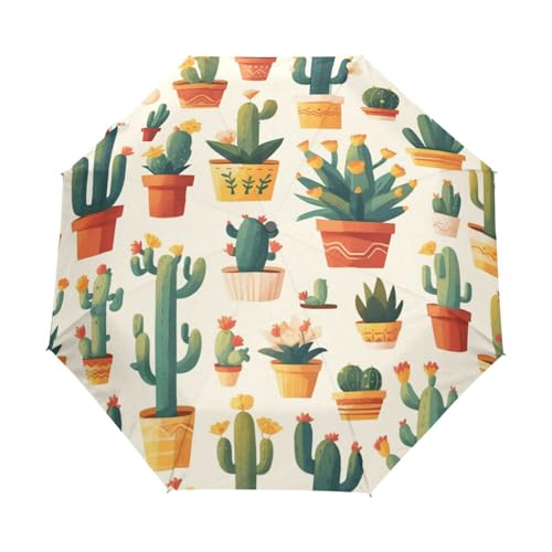 Cartoon Kaktusblütenpflanzen Regenschirm Taschenschirm Kinder Jungen Mädchen UV-Schutz Auf-Zu Automatik Umbrella Verstärkt Winddichte Zusammenklappbar von Niigeu