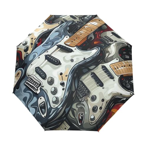 Cartoon Klassische Musikgitarren Regenschirm Taschenschirm Kinder Jungen Mädchen UV-Schutz Auf-Zu Automatik Umbrella Verstärkt Winddichte Zusammenklappbar von Niigeu