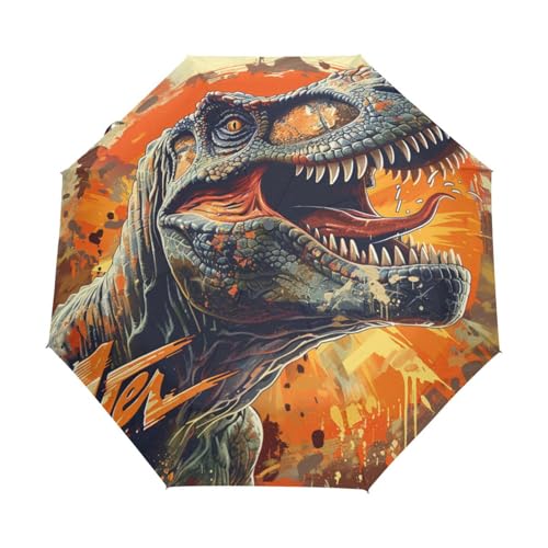 Cartoon König Dinosaurier Tier Regenschirm Taschenschirm Kinder Jungen Mädchen UV-Schutz Auf-Zu Automatik Umbrella Verstärkt Winddichte Zusammenklappbar von Niigeu