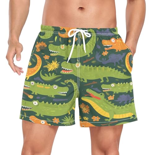 Cartoon Lustige Alligatoren Krokodil Herren Badeshorts Badehose mit Mesh-Futter Boardshorts für Männer Surf Schwimmhose Sporthose von Niigeu