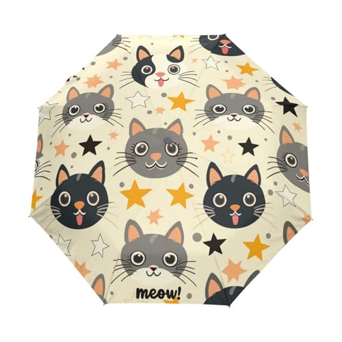 Cartoon Lustige Katzen Kätzchen Regenschirm Taschenschirm Kinder Jungen Mädchen UV-Schutz Auf-Zu Automatik Umbrella Verstärkt Winddichte Zusammenklappbar von Niigeu