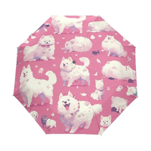 Cartoon Lustiger Hund Rosa Regenschirm Taschenschirm Kinder Jungen Mädchen UV-Schutz Auf-Zu Automatik Umbrella Verstärkt Winddichte Zusammenklappbar von Niigeu