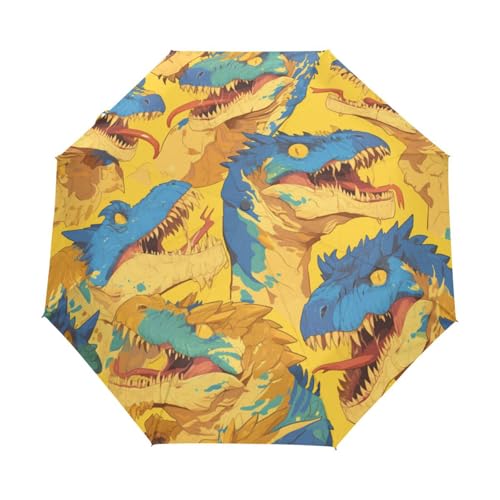 Cartoon Mode Drachen Dinosaurier Regenschirm Taschenschirm Kinder Jungen Mädchen UV-Schutz Auf-Zu Automatik Umbrella Verstärkt Winddichte Zusammenklappbar von Niigeu