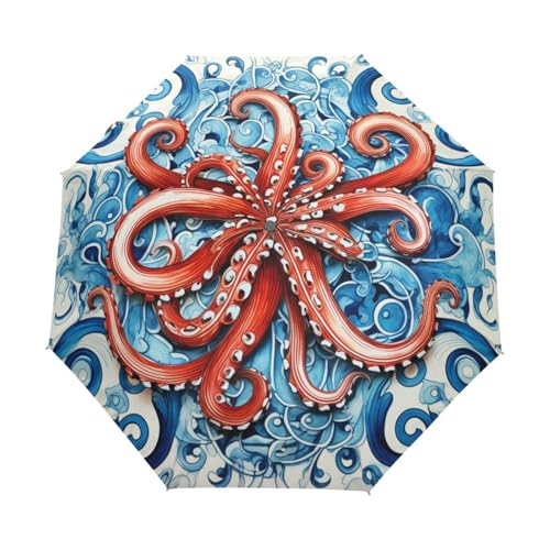 Cartoon Niedlicher Oktopus Wirbel Regenschirm Taschenschirm Kinder Jungen Mädchen UV-Schutz Auf-Zu Automatik Umbrella Verstärkt Winddichte Zusammenklappbar von Niigeu