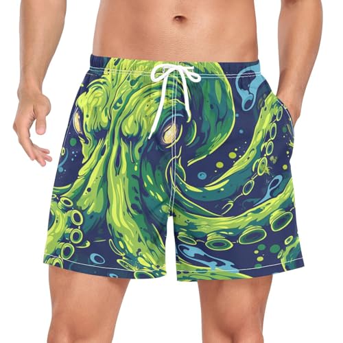Cartoon Oktopus Tintenfisch Geist Herren Badeshorts Badehose mit Mesh-Futter Boardshorts für Männer Surf Schwimmhose Sporthose von Niigeu