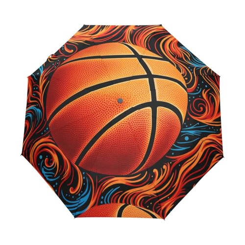 Cartoon Orangefarbener Basketballball Regenschirm Taschenschirm Kinder Jungen Mädchen UV-Schutz Auf-Zu Automatik Umbrella Verstärkt Winddichte Zusammenklappbar von Niigeu