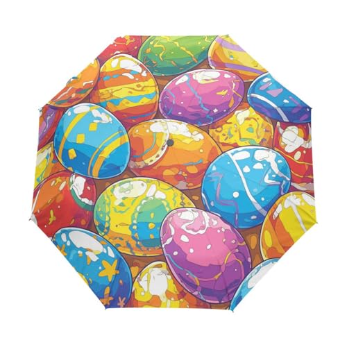 Cartoon Party Mit Farbigen Eiern Regenschirm Taschenschirm Kinder Jungen Mädchen UV-Schutz Auf-Zu Automatik Umbrella Verstärkt Winddichte Zusammenklappbar von Niigeu
