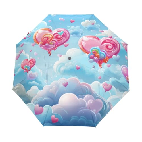 Cartoon Party Valentinsherz Regenschirm Taschenschirm Kinder Jungen Mädchen UV-Schutz Auf-Zu Automatik Umbrella Verstärkt Winddichte Zusammenklappbar von Niigeu