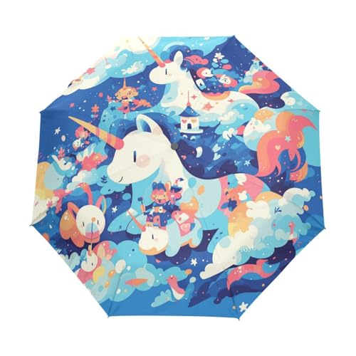 Cartoon Regenbogenbaby Einhörner Regenschirm Taschenschirm Kinder Jungen Mädchen UV-Schutz Auf-Zu Automatik Umbrella Verstärkt Winddichte Zusammenklappbar von Niigeu
