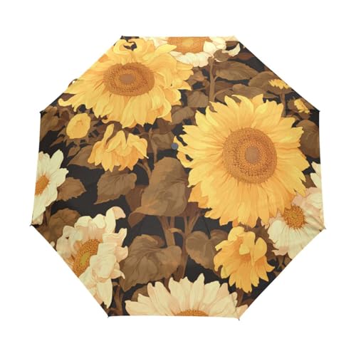 Cartoon Retro Sonnenblume Beige Regenschirm Taschenschirm Kinder Jungen Mädchen UV-Schutz Auf-Zu Automatik Umbrella Verstärkt Winddichte Zusammenklappbar von Niigeu