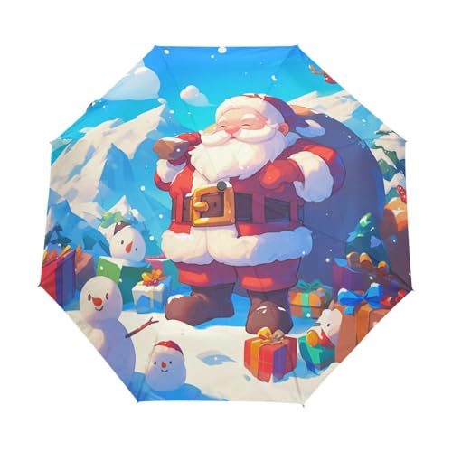 Cartoon Schnee Weihnachtsvater Regenschirm Taschenschirm Kinder Jungen Mädchen UV-Schutz Auf-Zu Automatik Umbrella Verstärkt Winddichte Zusammenklappbar von Niigeu